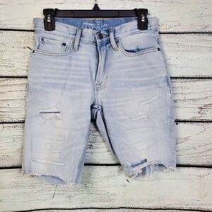 Old Navy Slim Fit Distressed Light Wash Denim Shorts Size 28 Raw Hem